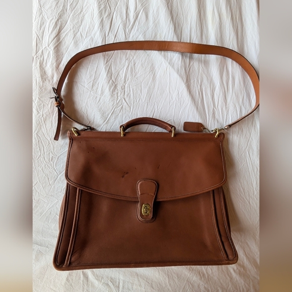 Coach Other - Vintage Old $ Coach Tan Leather Flap Twist Lock Briefcase Messenger Bag G8C-5266